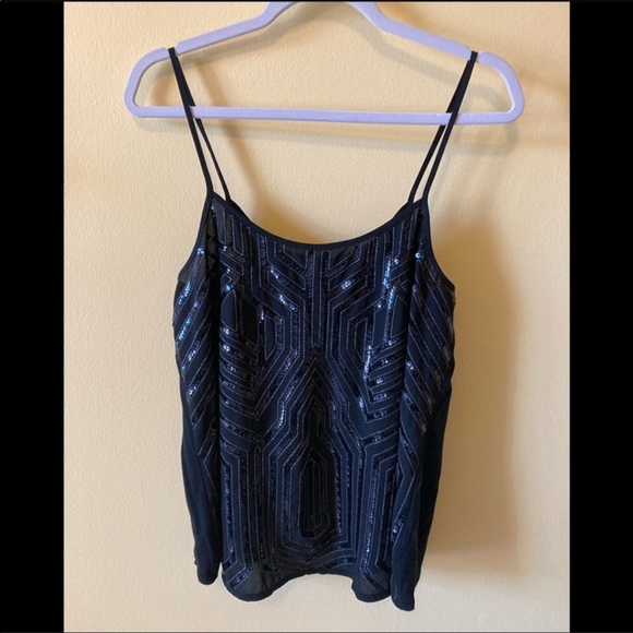 Express Tops - Express Black Sequin Spaghetti Strap Open Back Tank - size Medium
